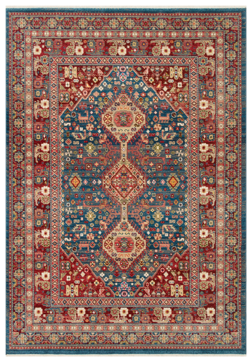 KYBELE XW 05 Navy Red  Sıcak Renk Tonlu  Otantik Makine Dokuması Krem Salon Halısı