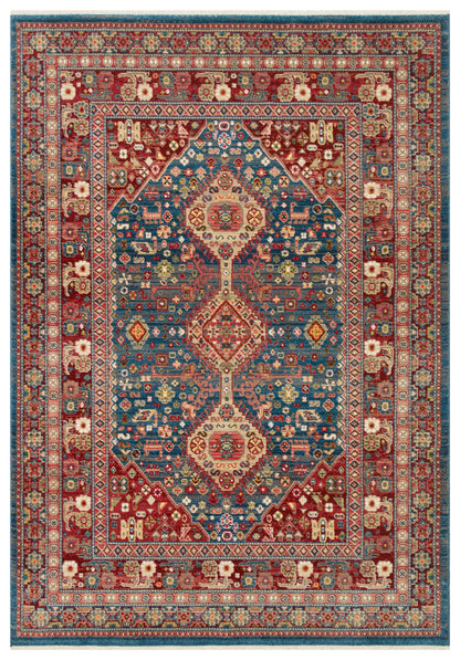 KYBELE XW 05 Navy Red  Sıcak Renk Tonlu  Otantik Makine Dokuması Krem Salon Halısı