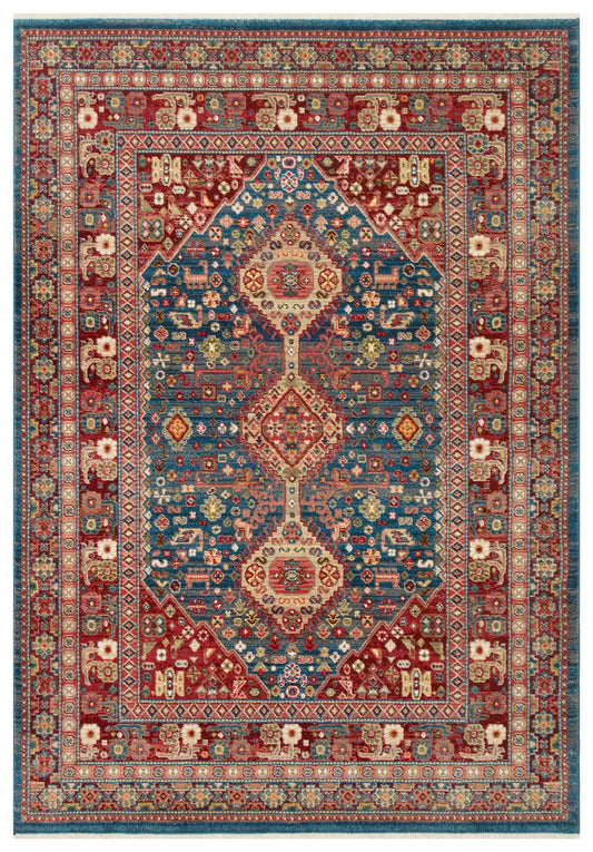 KYBELE XW 05 Navy Red  Sıcak Renk Tonlu  Otantik Makine Dokuması Krem Salon Halısı