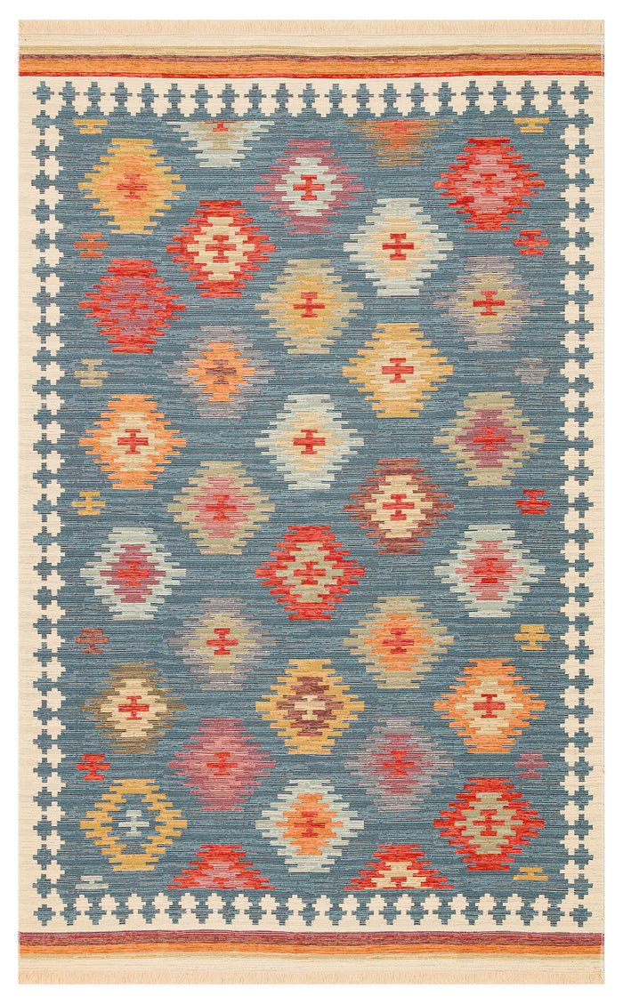 NOMAD 04 Navy  Makinede  Yıkanabilir  Çift Taraflı Otantik Dokuma  Kilim