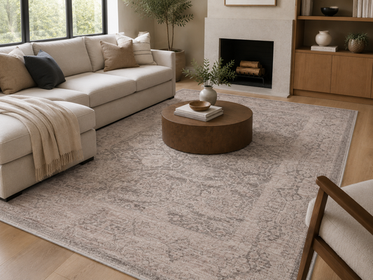 SHIRAZ 01 GREY   Vintage Eskitme Desenli Modern  Yumuşak Dokulu Makine Dokuması Salon Halısı