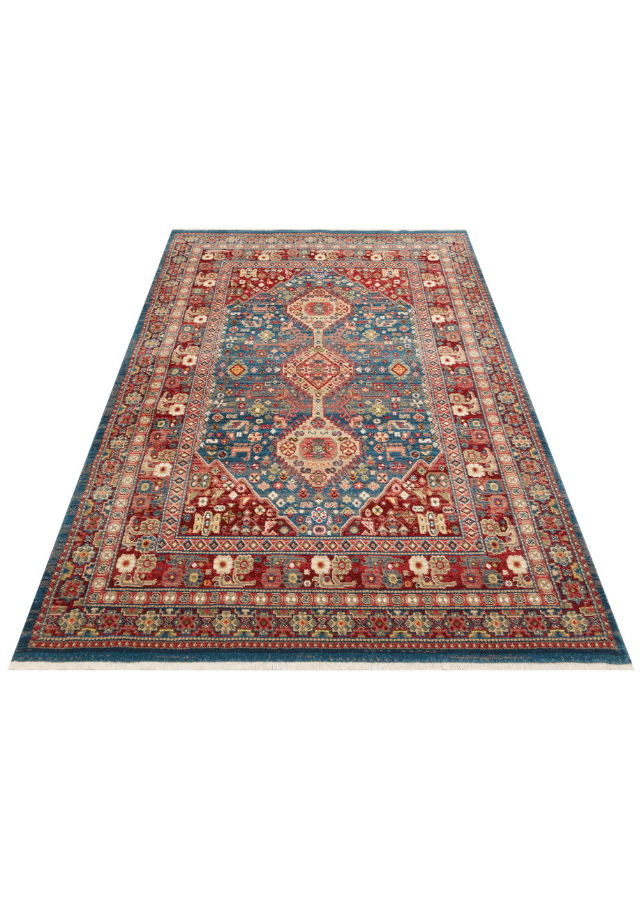 KYBELE XW 05 Navy Red  Sıcak Renk Tonlu  Otantik Makine Dokuması Krem Salon Halısı