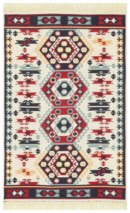 ARYA  30  RED  Makinede Yıkanabilir Çift Taraflı Etnik  Dokuma Kilim