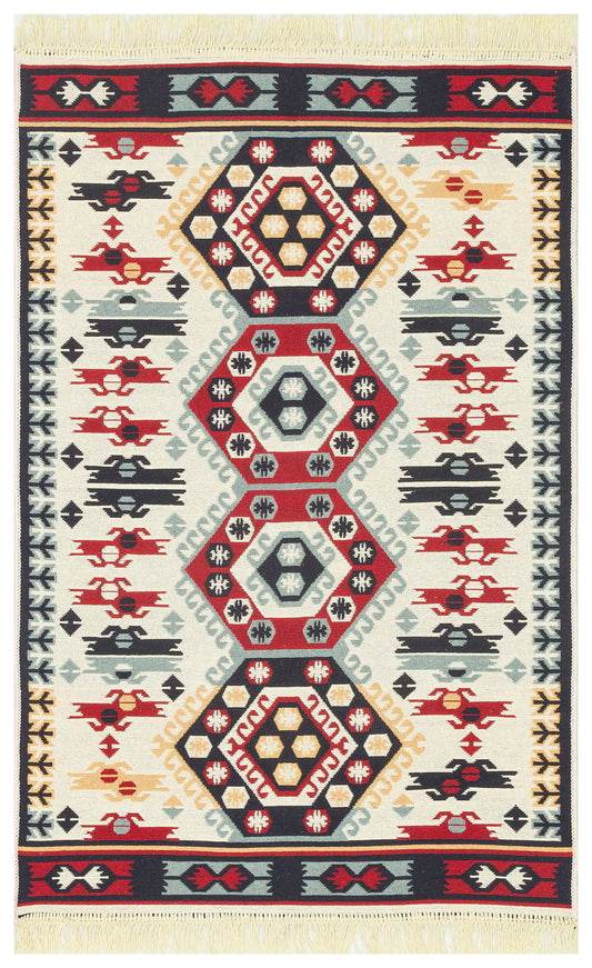 ARYA  30  RED  Makinede Yıkanabilir Çift Taraflı Etnik  Dokuma Kilim