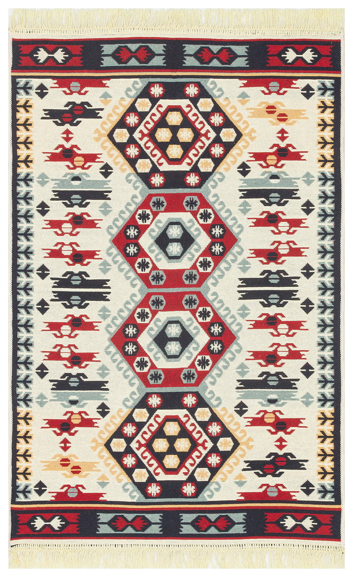 ARYA  30  RED  Makinede Yıkanabilir Çift Taraflı Etnik  Dokuma Kilim