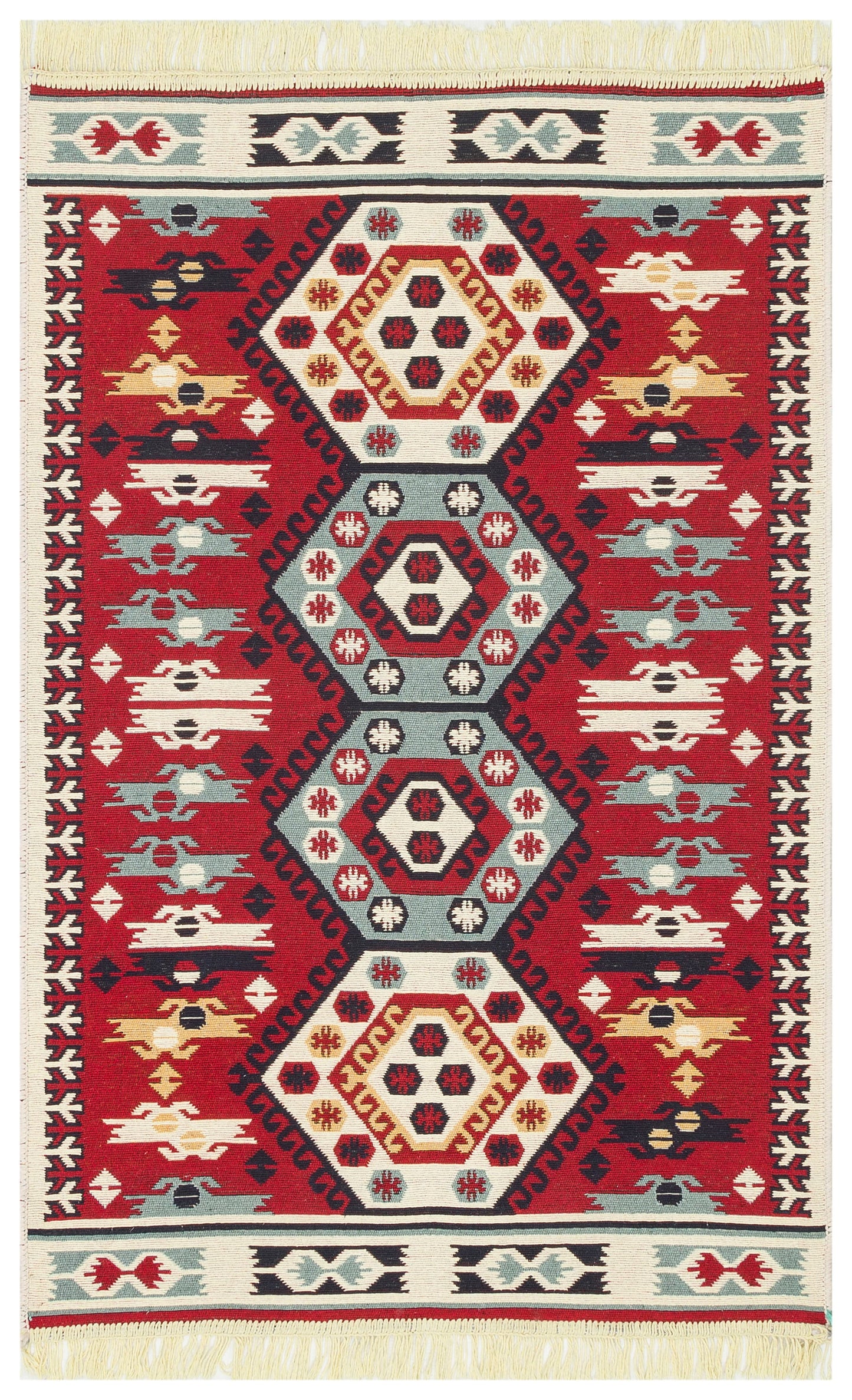 ARYA  30  RED  Makinede Yıkanabilir Çift Taraflı Etnik  Dokuma Kilim