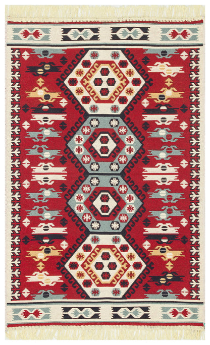 ARYA  30  RED  Makinede Yıkanabilir Çift Taraflı Etnik  Dokuma Kilim