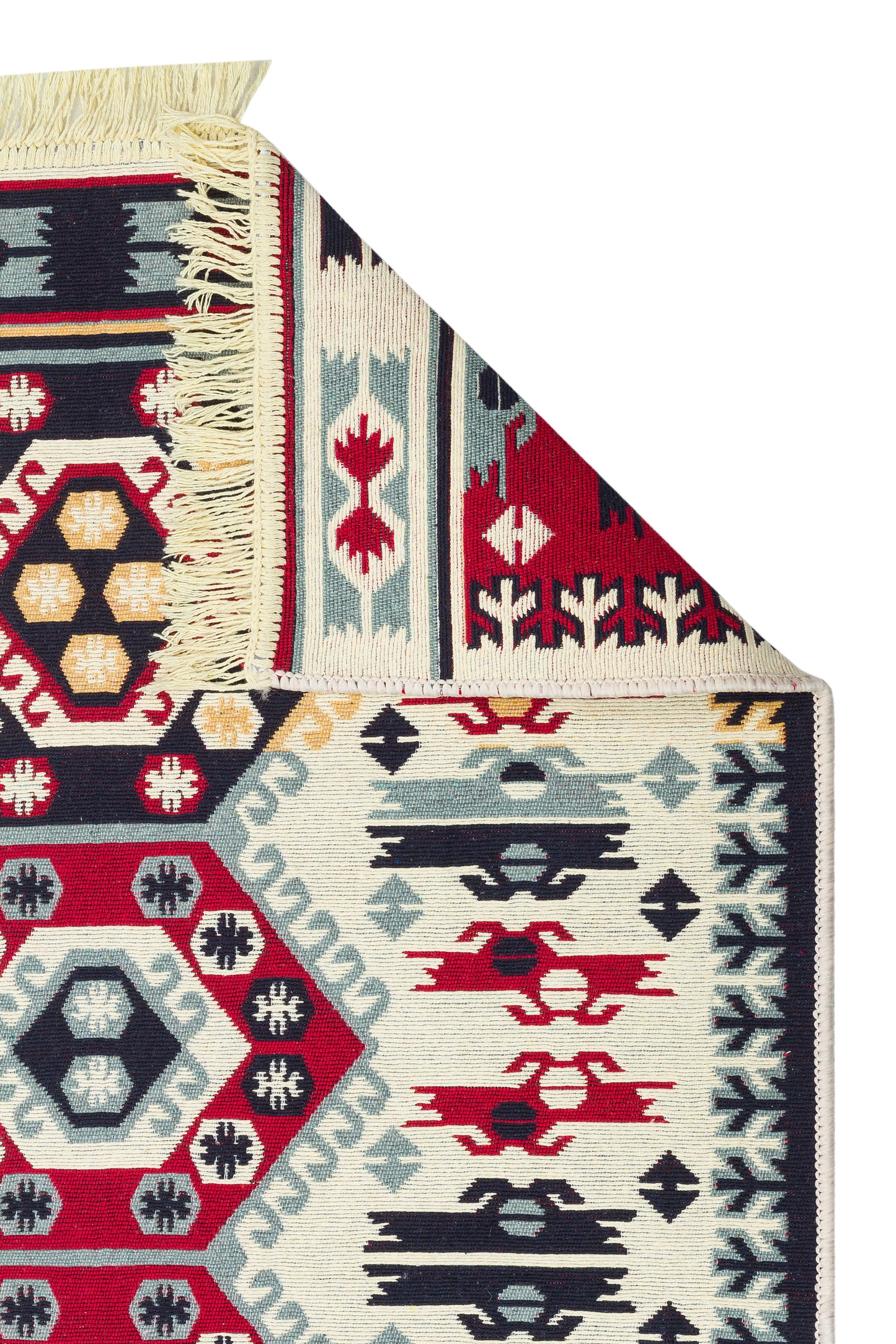 ARYA  30  RED  Makinede Yıkanabilir Çift Taraflı Etnik  Dokuma Kilim