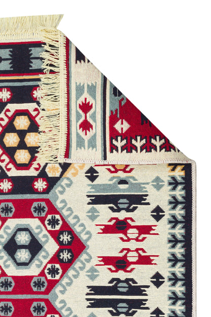 ARYA  30  RED  Makinede Yıkanabilir Çift Taraflı Etnik  Dokuma Kilim