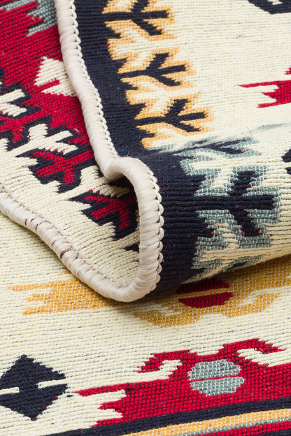 ARYA  30  RED  Makinede Yıkanabilir Çift Taraflı Etnik  Dokuma Kilim