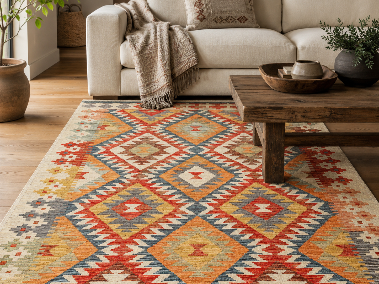 NOMAD 09 LIGHT MULTY  Makinede  Yıkanabilir Çift Taraflı Otantik Dokuma Kilim