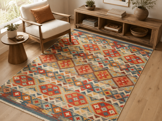 NOMAD  02 AQUA Makinede  Yıkanabilir  Çift Taraflı Otantik Dokuma  Kilim