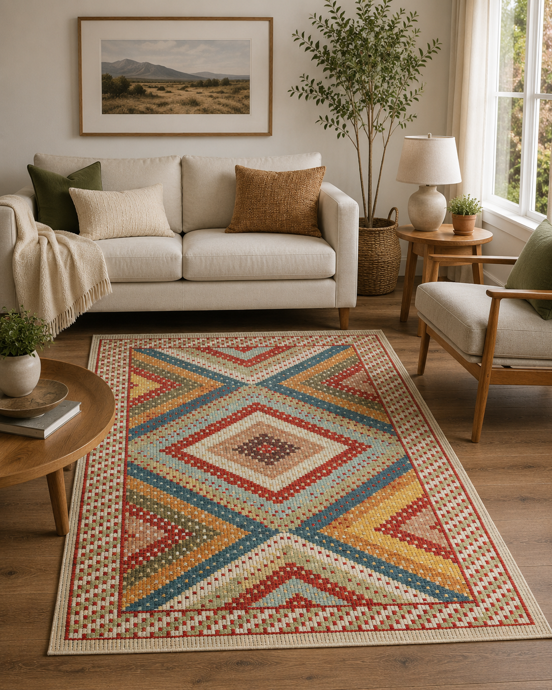 NOMAD 10 RED Makinede Yıkanabilir Çift Taraflı  Otantik Dokuma Kilim