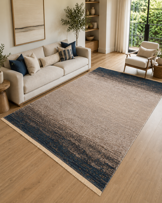 KUTNU KİLİM  01 MARINE BEIGE Ombre Renk Geçişli Makinede Yıkanabilir Çift Taraflı Modern Kilim