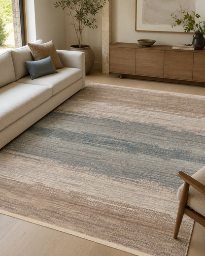 KUTNU KİLİM 03 BEIGE BLUE  Ombre Renk Geçişli Yıkanabilir Çift Taraflı Modern Kilim