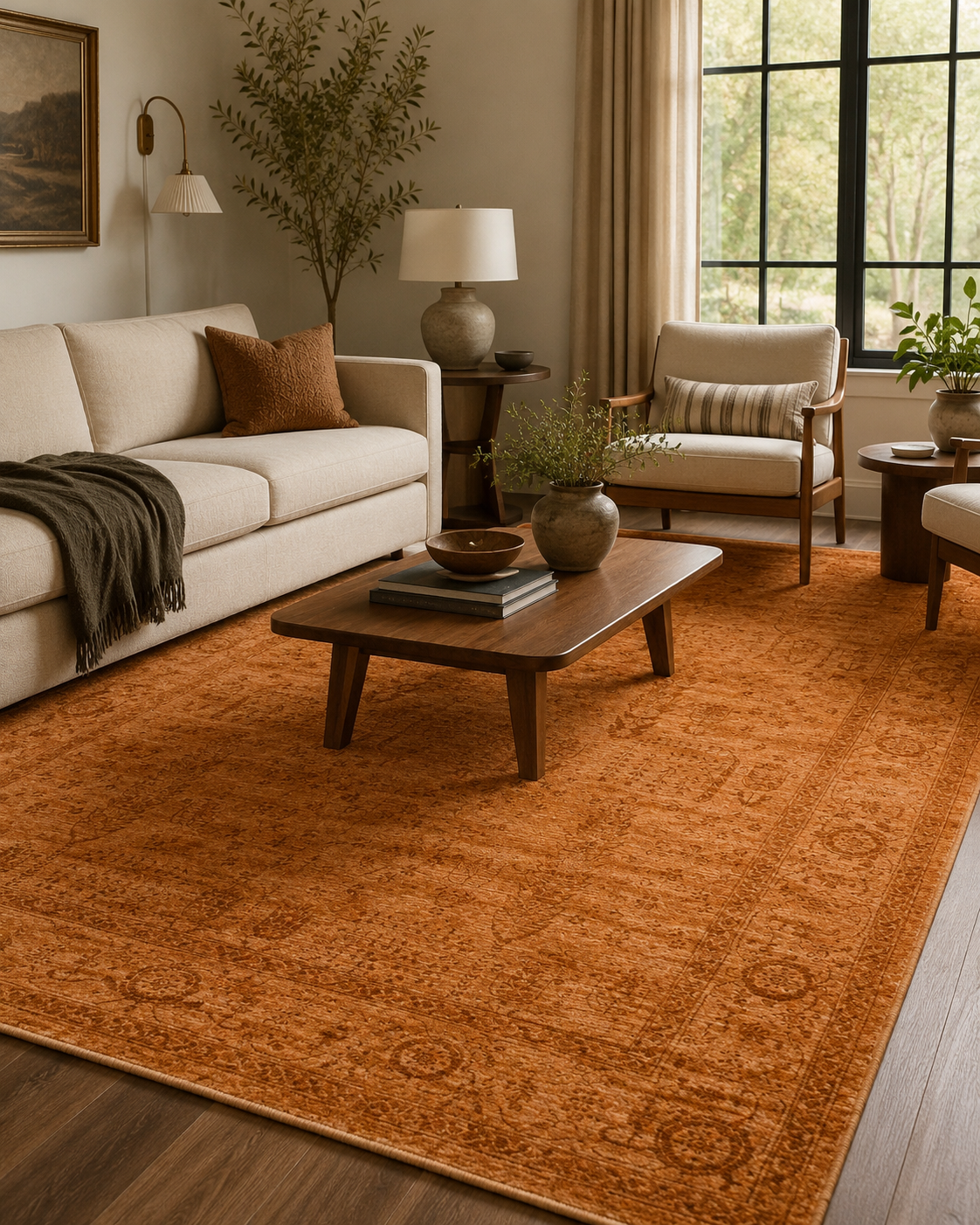 SHIRAZ  03 TERRA Vintage Eskitme Desenli Modern Yumuşak Dokulu Makine Halısı