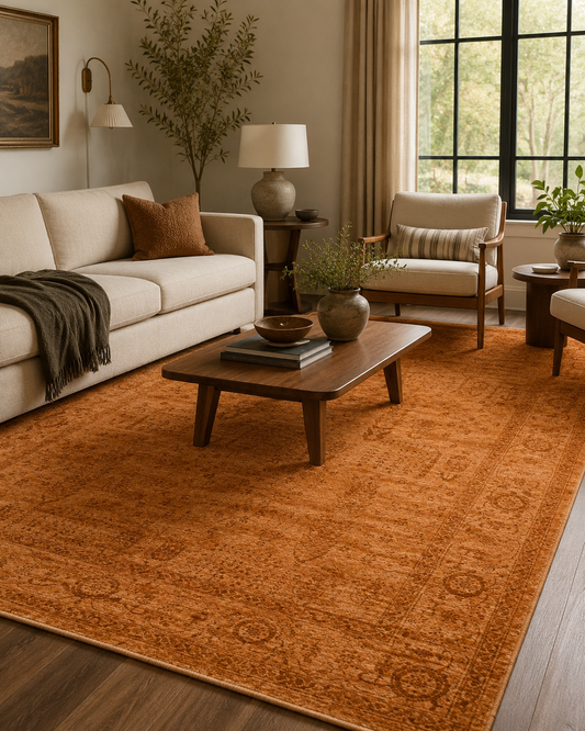 SHIRAZ  03 TERRA Vintage Eskitme Desenli Modern Yumuşak Dokulu Makine Halısı