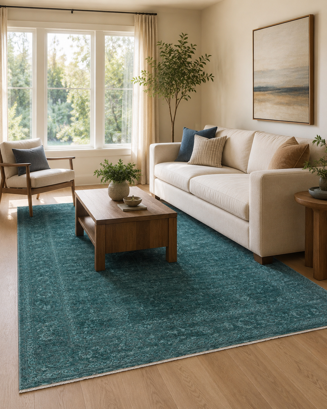 SHIRAZ 03 TURQUOISE Vintage Eskitme Desenli Modern Yumuşak Dokulu Makine Halısı