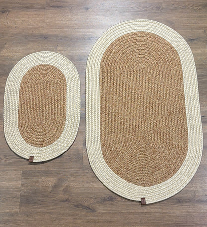 Patna Natural White Jüt Hasır Örgü Banyo Paspası Takımı ,Yıkanabilir Banyo Halısı Klozet Takım