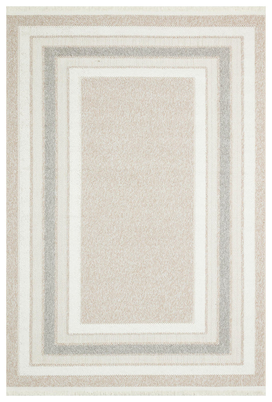 MOTTO 04 BEIGE GREY Yumuşak Tuşeli Örgü Dokuma Modern Makine Halısı