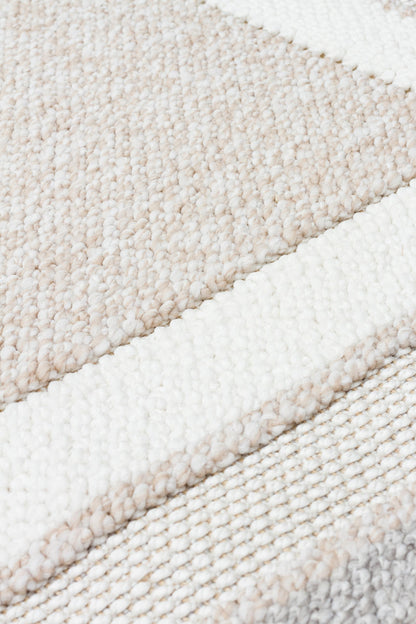 MOTTO 04 BEIGE GREY Yumuşak Tuşeli Örgü Dokuma Modern Makine Halısı