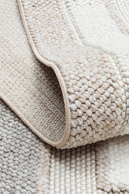 MOTTO 04 BEIGE GREY Yumuşak Tuşeli Örgü Dokuma Modern Makine Halısı