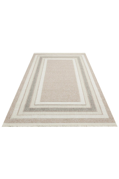 MOTTO 04 BEIGE GREY Yumuşak Tuşeli Örgü Dokuma Modern Makine Halısı