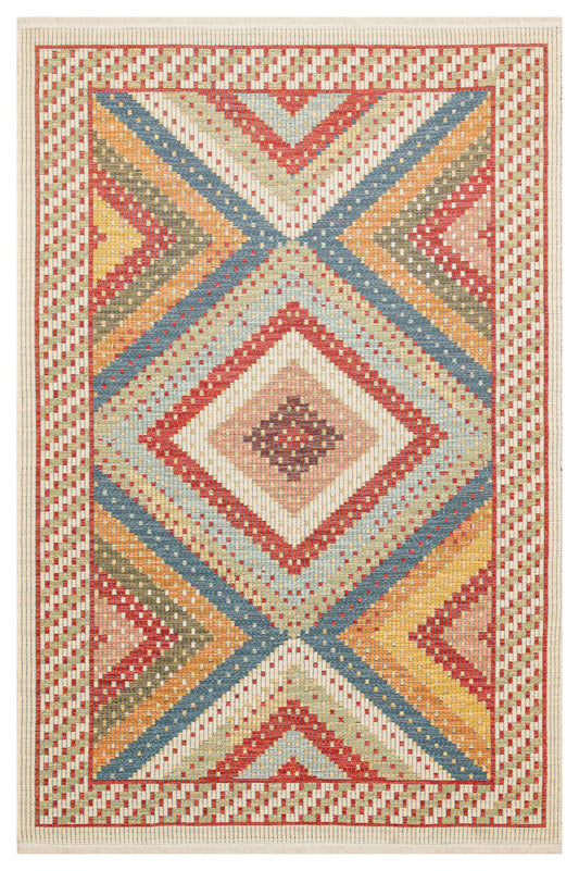 NOMAD 10 RED Makinede Yıkanabilir Çift Taraflı  Otantik Dokuma Kilim
