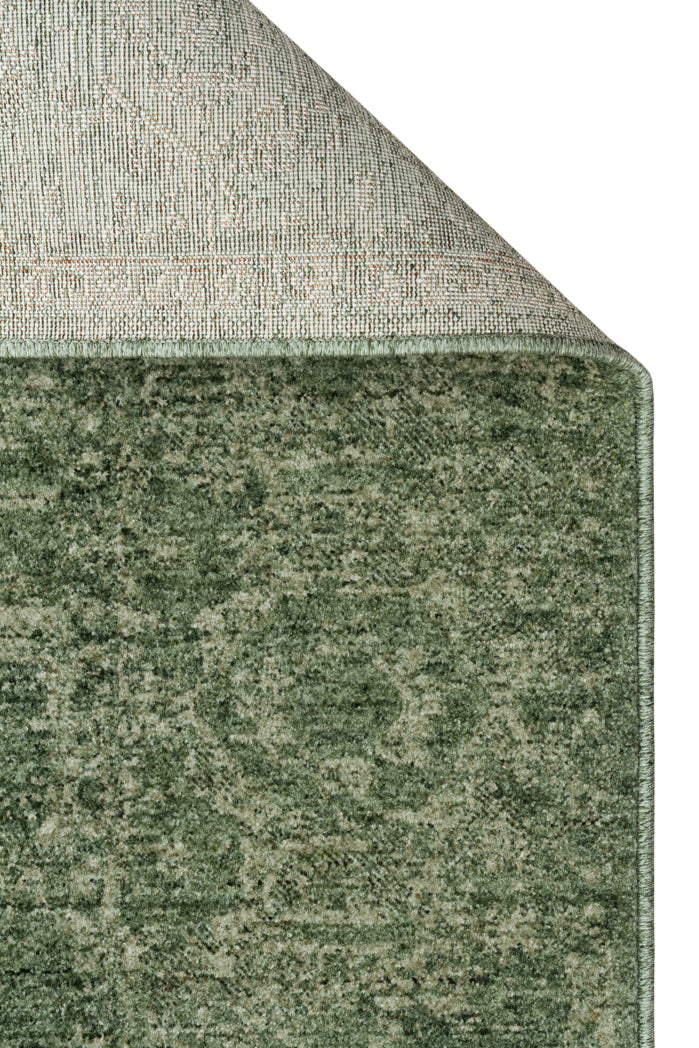 SHIRAZ 02 GREEN  Vintage Eskitme Desenli Modern  Yumuşak Dokulu Makine Dokuması Salon Halısı
