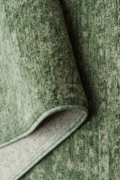 SHIRAZ 02 GREEN  Vintage Eskitme Desenli Modern  Yumuşak Dokulu Makine Dokuması Salon Halısı
