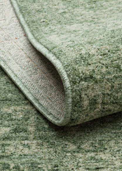 SHIRAZ 02 GREEN  Vintage Eskitme Desenli Modern  Yumuşak Dokulu Makine Dokuması Salon Halısı