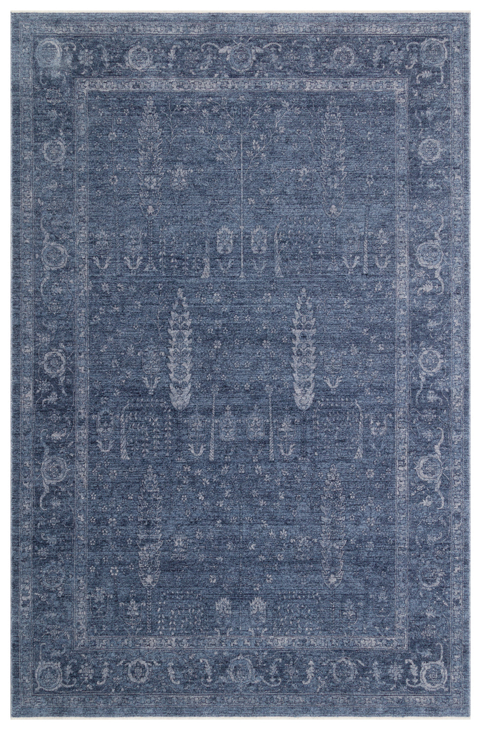 SHIRAZ 03 NAVY   Vintage Eskitme Desenli Modern  Yumuşak Dokulu Makine Dokuması Salon Halısı