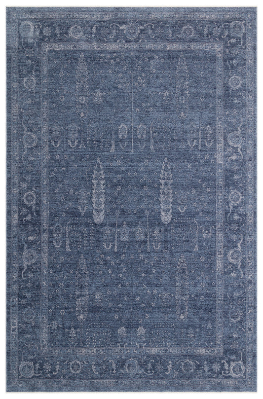 SHIRAZ 03 NAVY   Vintage Eskitme Desenli Modern  Yumuşak Dokulu Makine Dokuması Salon Halısı