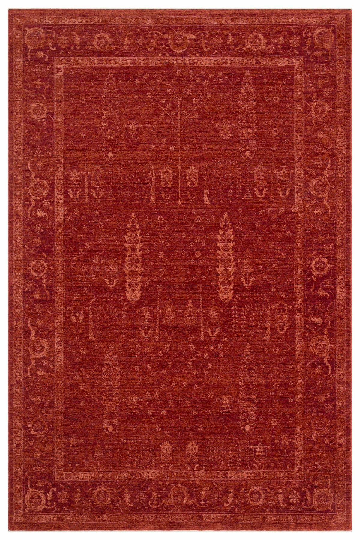 SHIRAZ 03  RED Vintage Eskitme Desenli Yumuşak Dokulu Makine Dokuması Kırmızı Salon Halısı