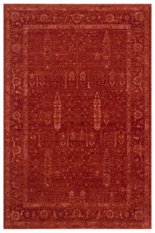 SHIRAZ 03  RED Vintage Eskitme Desenli Yumuşak Dokulu Makine Dokuması Kırmızı Salon Halısı