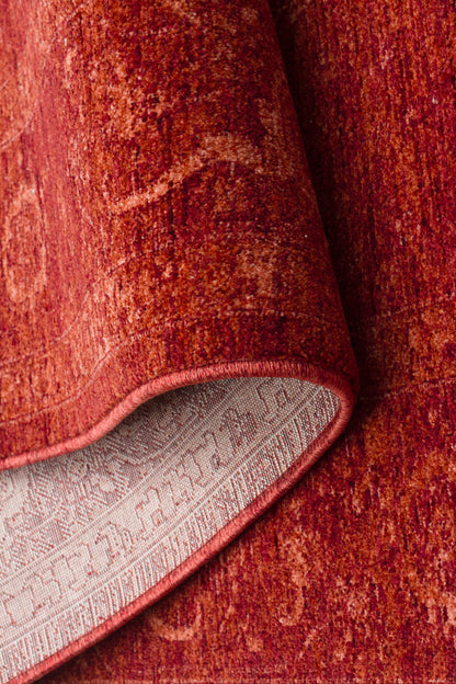 SHIRAZ 03  RED Vintage Eskitme Desenli Yumuşak Dokulu Makine Dokuması Kırmızı Salon Halısı