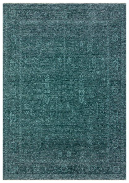 SHIRAZ 03 TURQUOISE Vintage Eskitme Desenli Modern Yumuşak Dokulu Makine Halısı