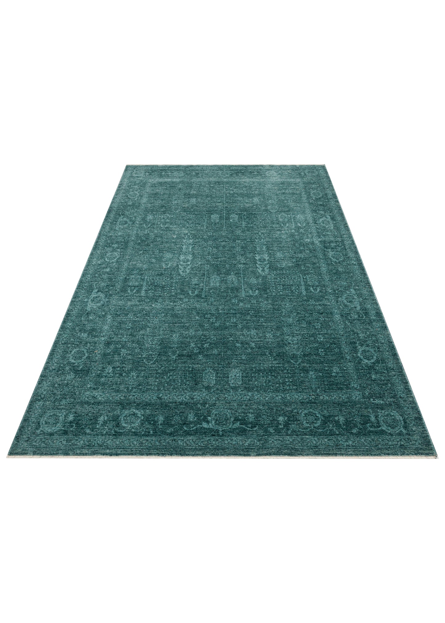 SHIRAZ 03 TURQUOISE Vintage Eskitme Desenli Modern Yumuşak Dokulu Makine Halısı