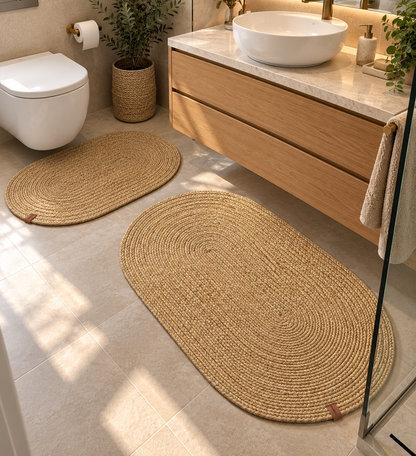 Patna Natural  Jüt Hasır Örgü Banyo Paspası Takımı ,Yıkanabilir Banyo Halısı Klozet Takım