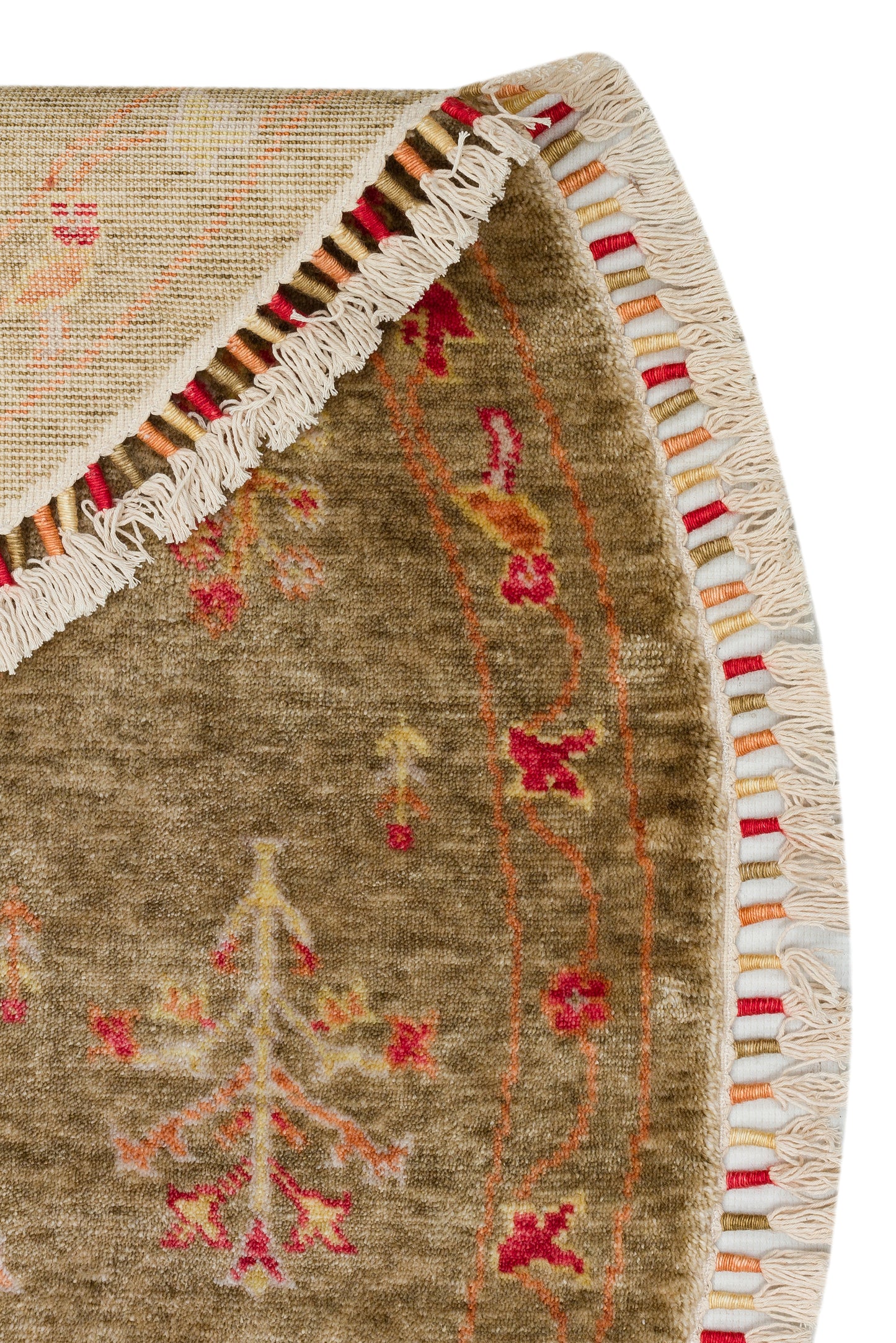 ZARA  08 GREEN AUTUMN Yuvarlak  Otantik Desenli Özel Hav Vermeyen ve Kolay Temizlenebilir Tensel Kullanılarak El Emeği ile Özel Tezgahlarda Üretilen Modern Uşak Halısı