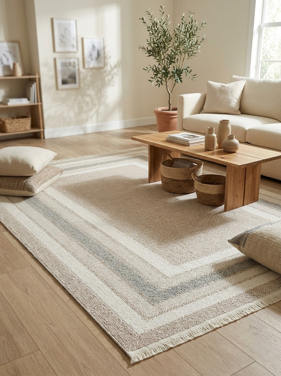 MOTTO 04 BEIGE GREY Yumuşak Tuşeli Örgü Dokuma Modern Makine Halısı